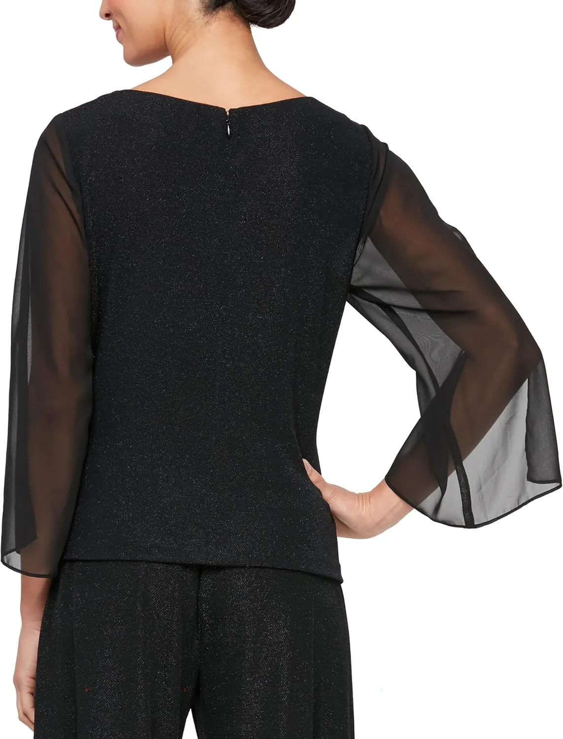 Alex Evenings Women's Metallic Knit Blouse, Formal Dress Shirt (Petite and Regular Sizes)
