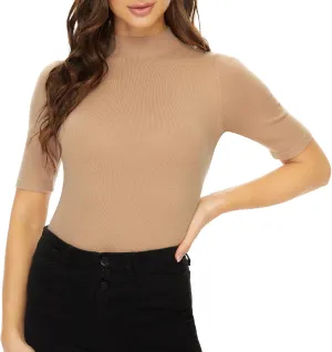 Anbenser Women’s Short Sleeve Mock Pullover Sweater Knit Jersey Top Slim Fit