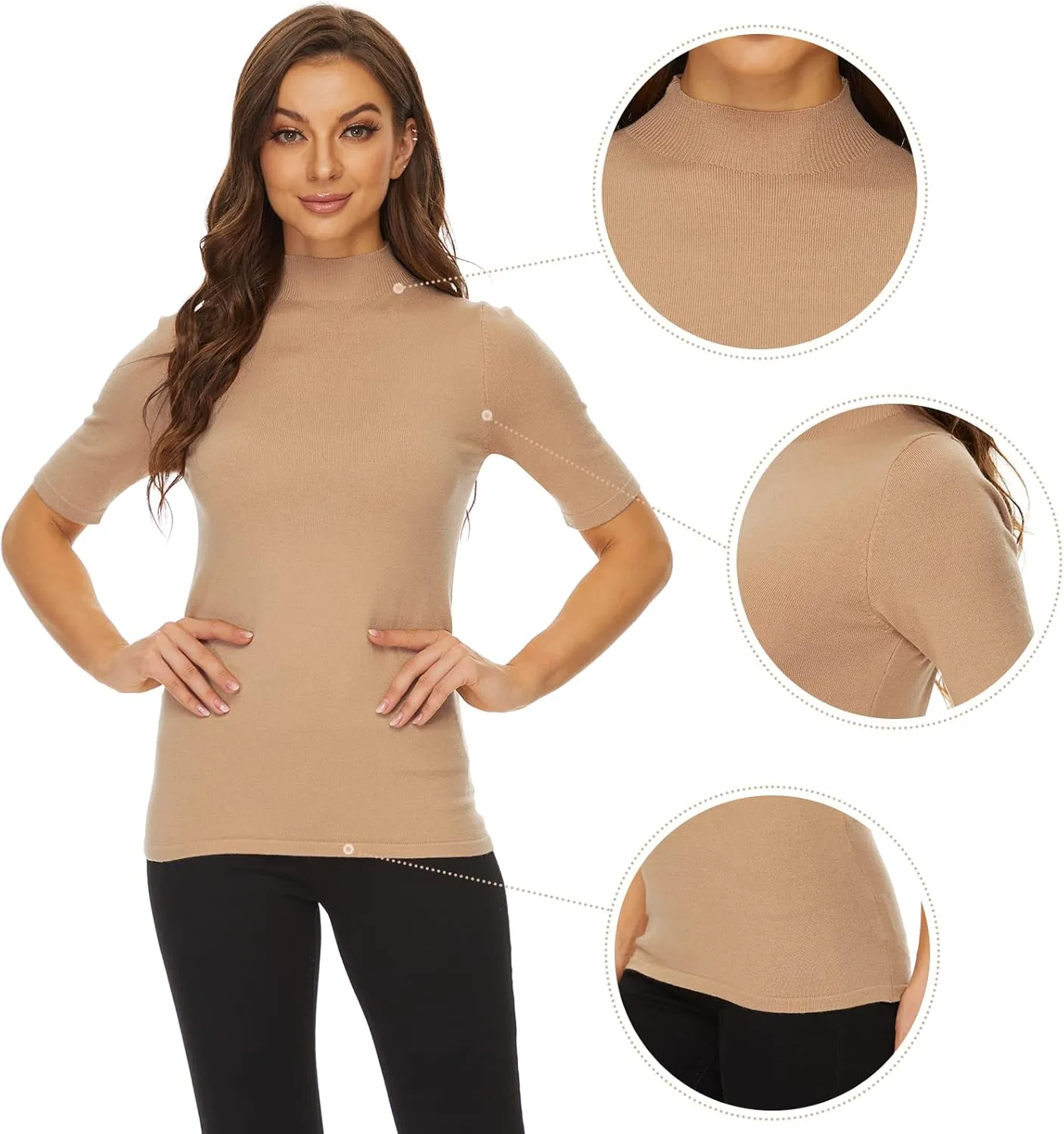 Anbenser Women’s Short Sleeve Mock Pullover Sweater Knit Jersey Top Slim Fit