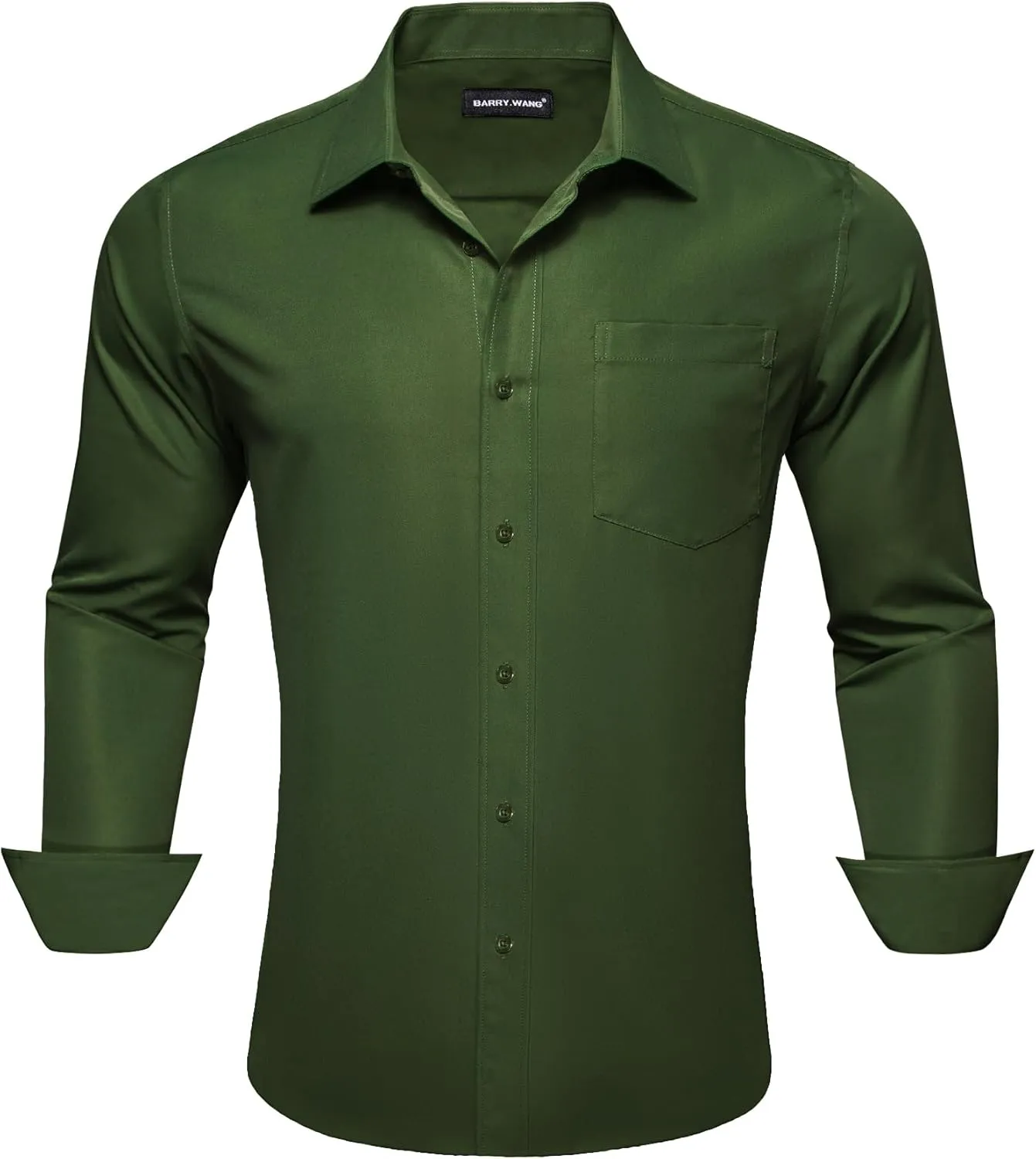 Barry.Wang Solid Colors Mens Dress Shirt and Tie Set Formal Business Wedding Shirts Long Sleeve Button Down Casual 5PCS