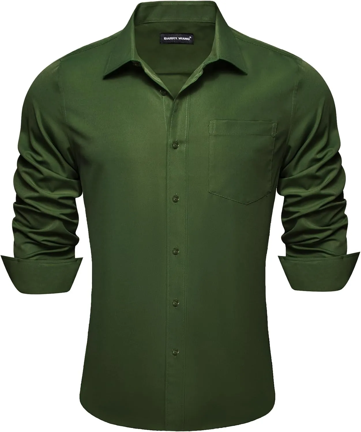 Barry.Wang Solid Colors Mens Dress Shirt and Tie Set Formal Business Wedding Shirts Long Sleeve Button Down Casual 5PCS