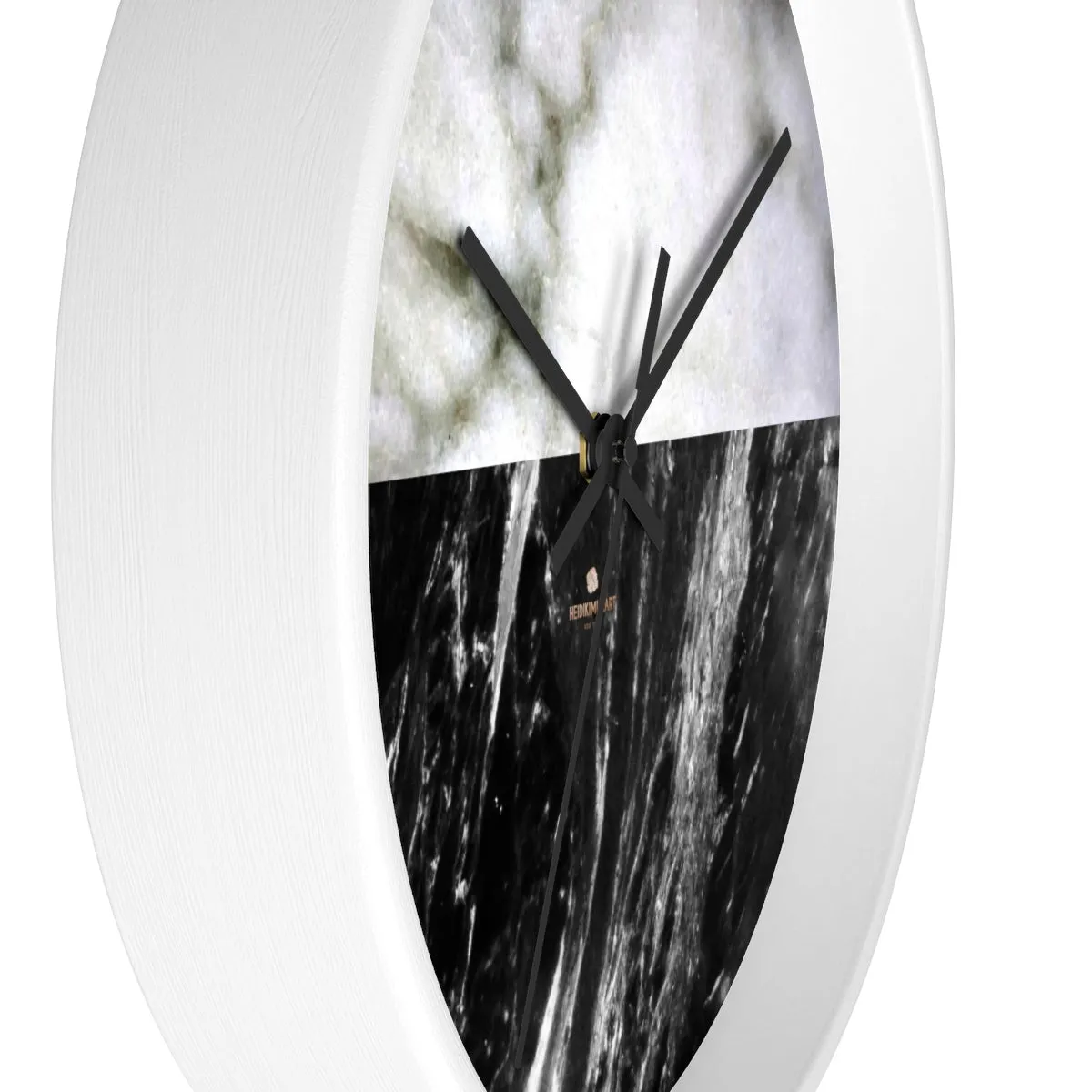 Black & White Marble Print Wall Clock, Modern Large Indoor 10" dia. Clock-Made in USA