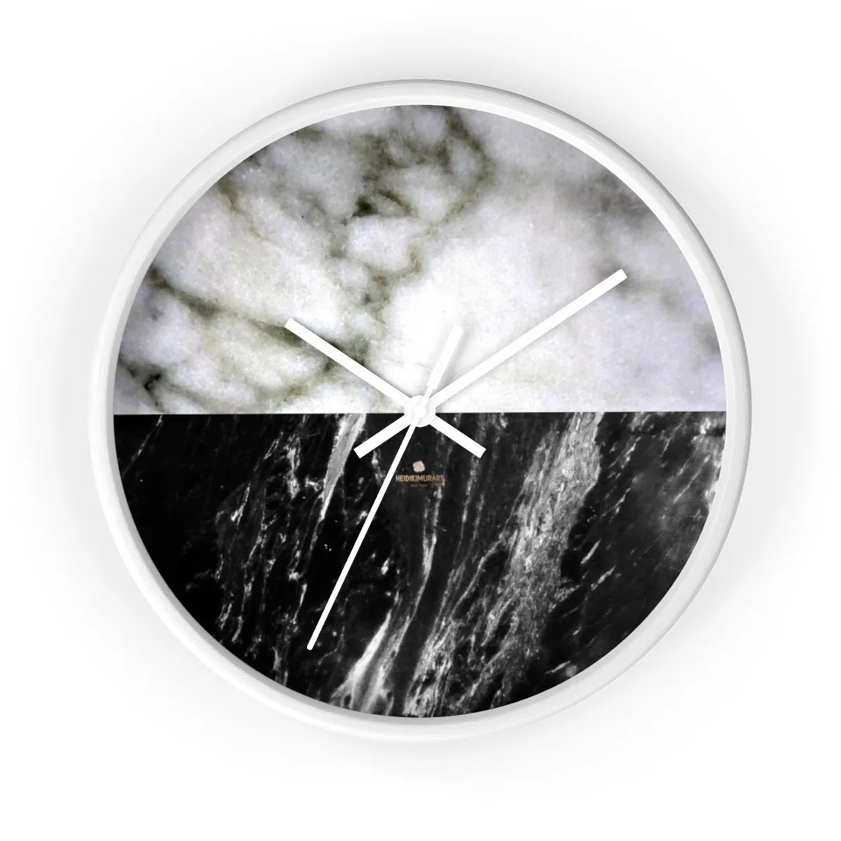 Black & White Marble Print Wall Clock, Modern Large Indoor 10" dia. Clock-Made in USA