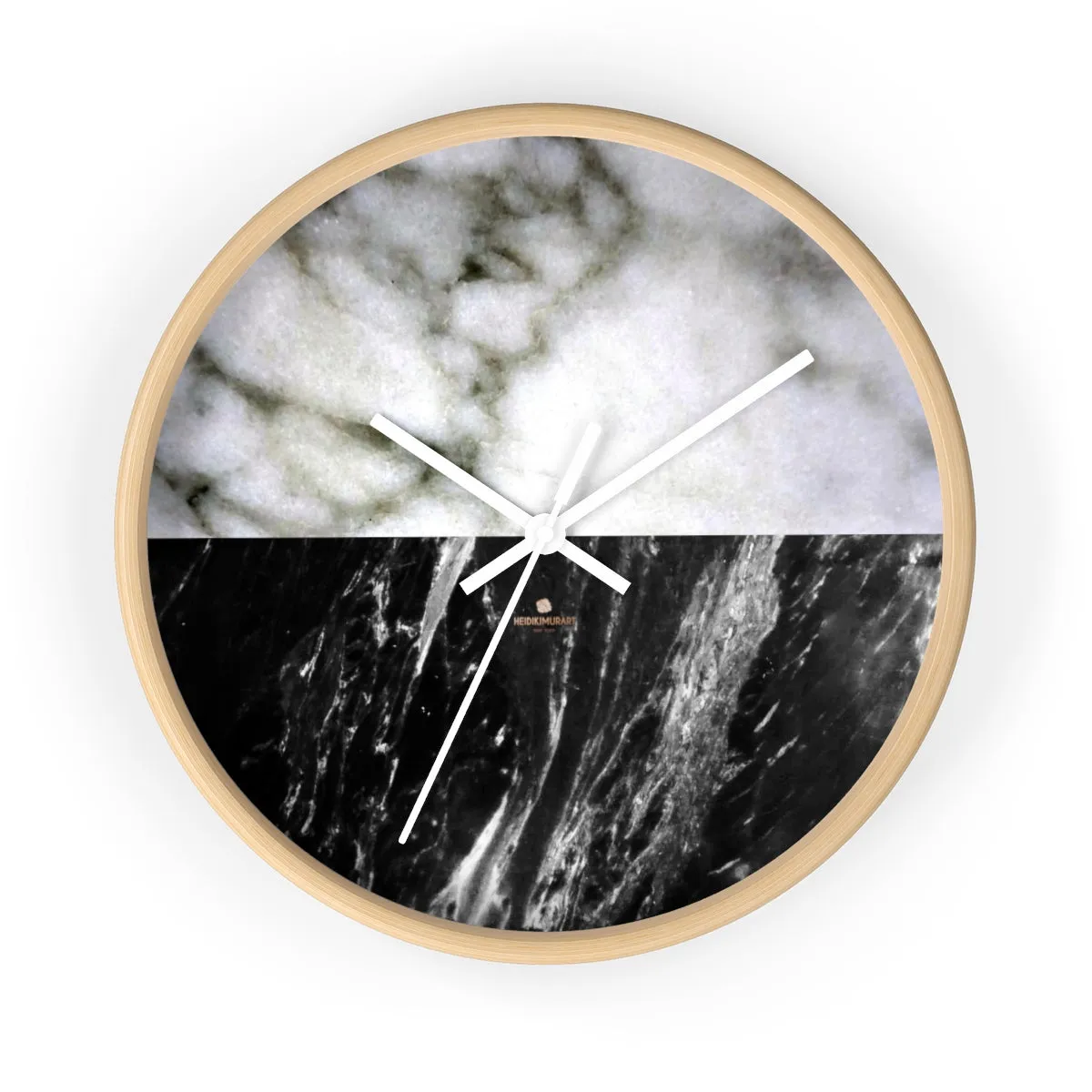 Black & White Marble Print Wall Clock, Modern Large Indoor 10" dia. Clock-Made in USA