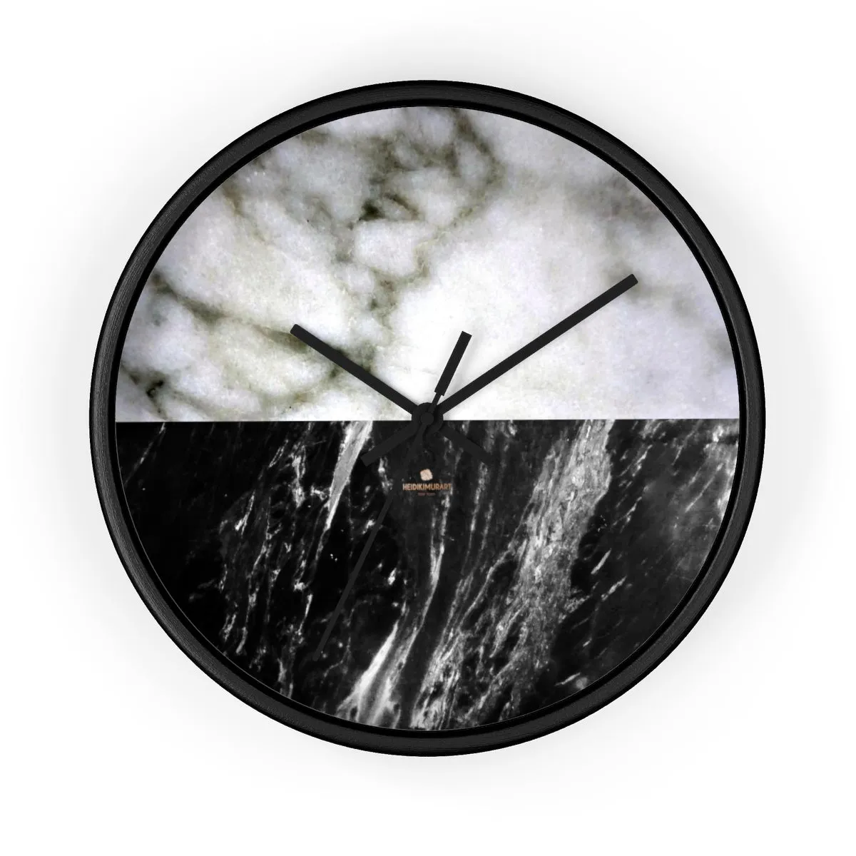 Black & White Marble Print Wall Clock, Modern Large Indoor 10" dia. Clock-Made in USA