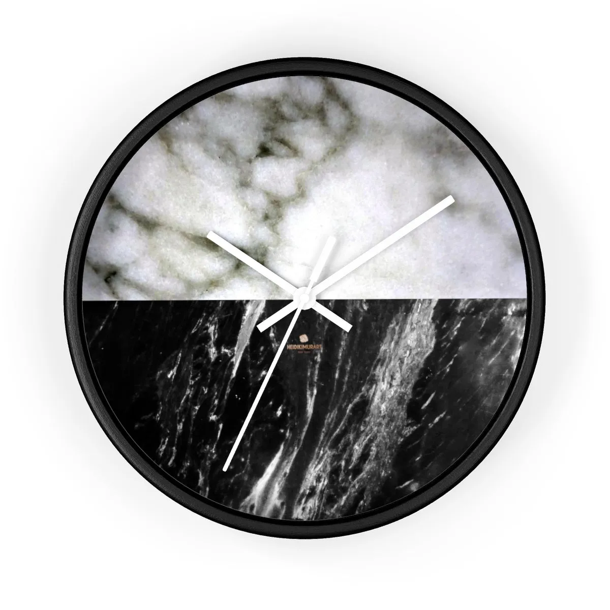 Black & White Marble Print Wall Clock, Modern Large Indoor 10" dia. Clock-Made in USA