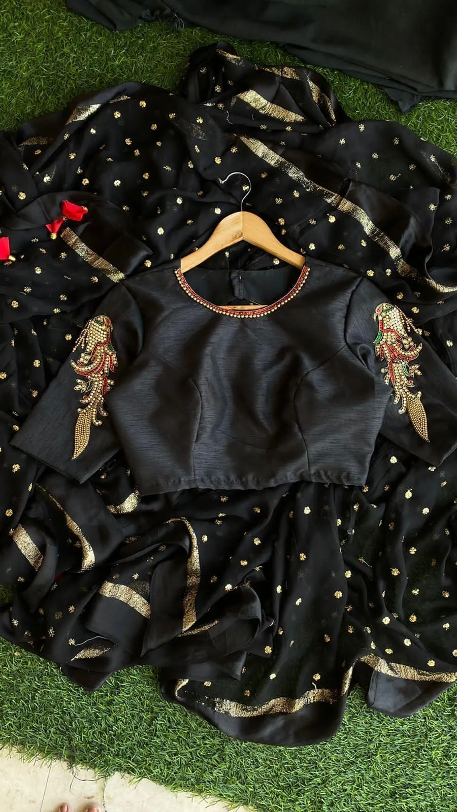 Black Bird heavy design hand worked blouse