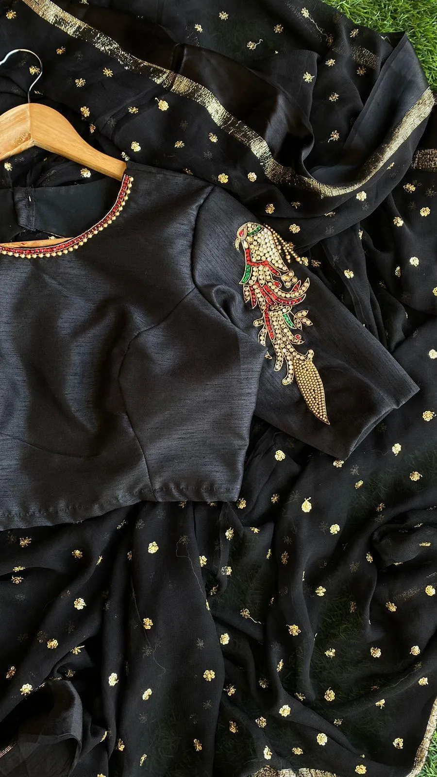 Black Bird heavy design hand worked blouse