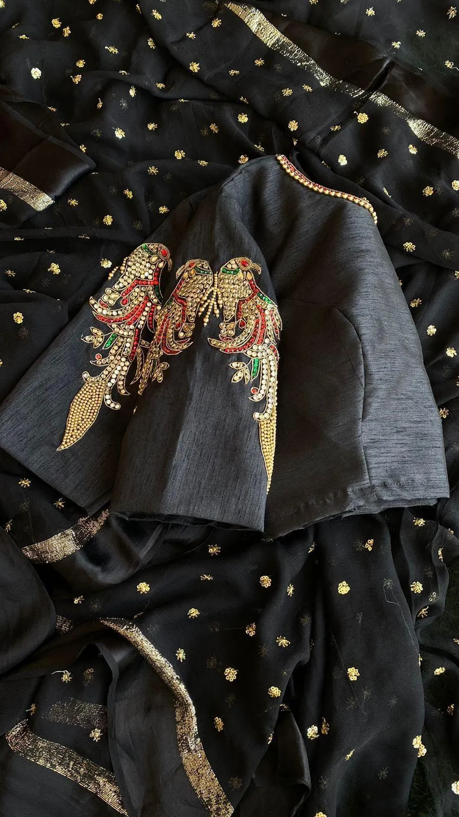 Black Bird heavy design hand worked blouse
