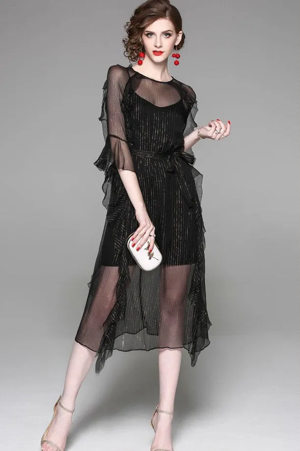 Black Silk Dress W/ Ruffle Detail
