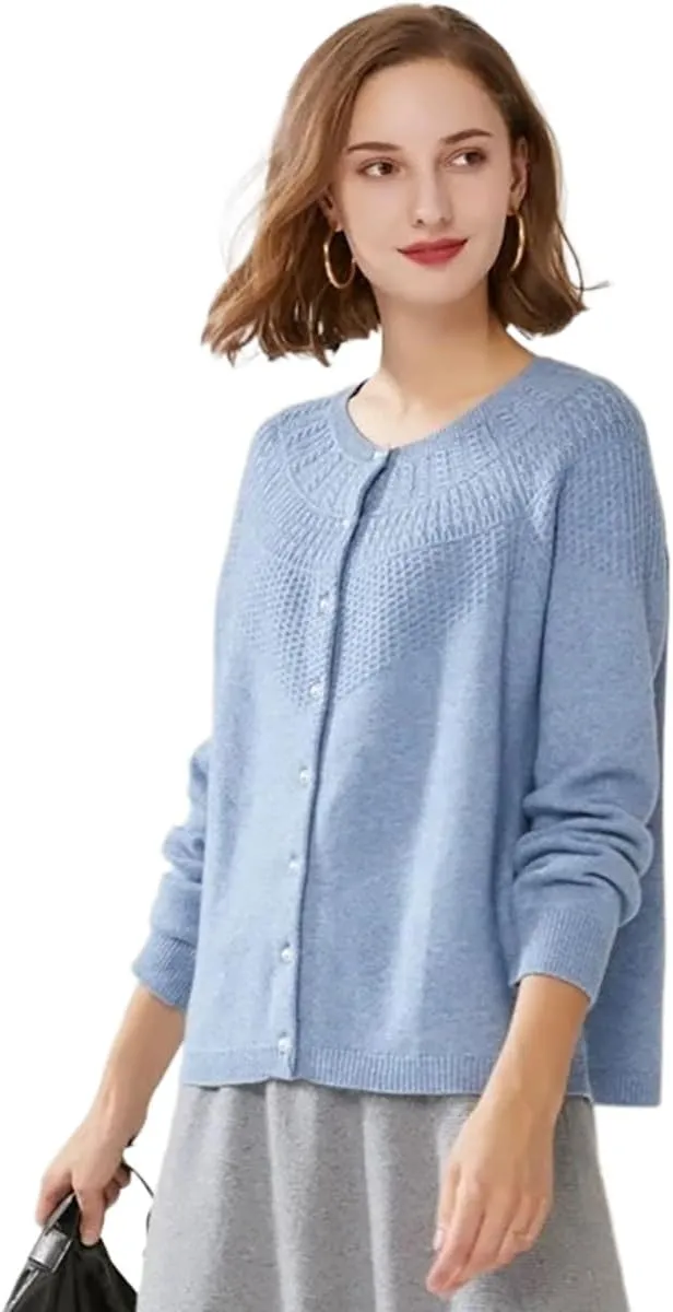 Cashmere Cable Knit Cardigan Sweater for Women Long Sleeve Cable Knit Button Down Women's Pullover Warm Soft