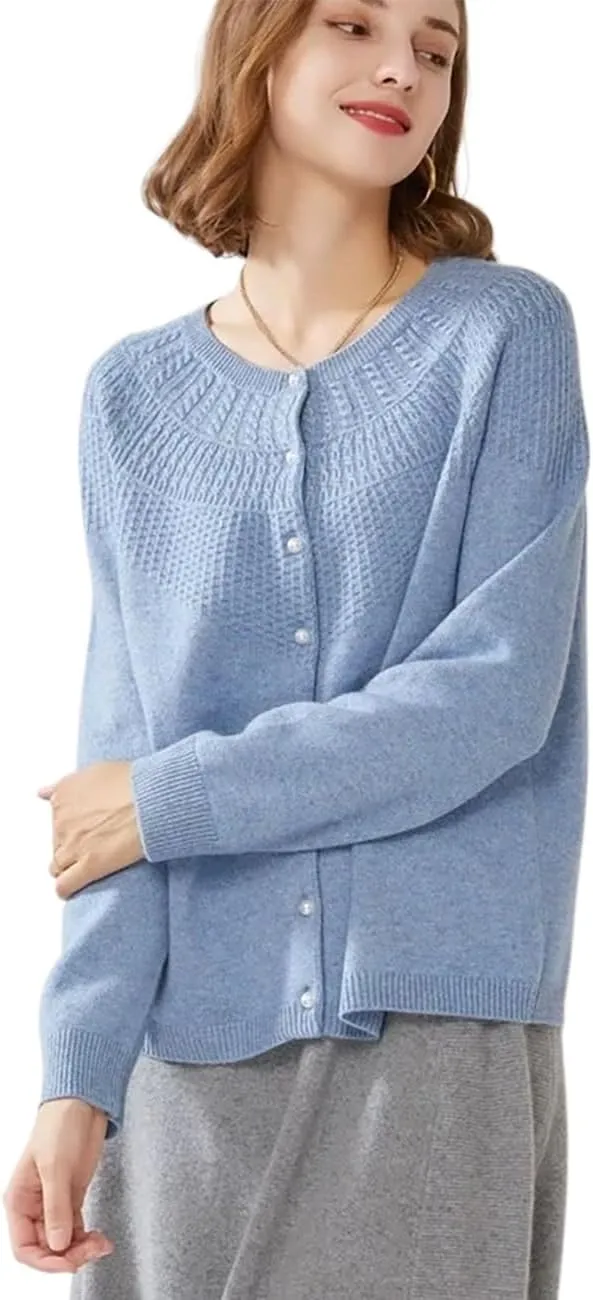 Cashmere Cable Knit Cardigan Sweater for Women Long Sleeve Cable Knit Button Down Women's Pullover Warm Soft