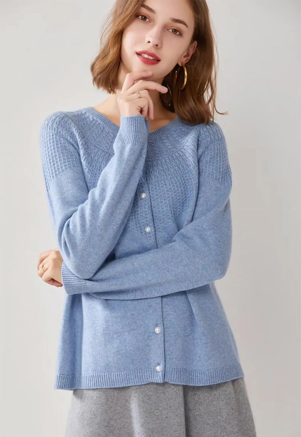 Cashmere Cable Knit Cardigan Sweater for Women Long Sleeve Cable Knit Button Down Women's Pullover Warm Soft