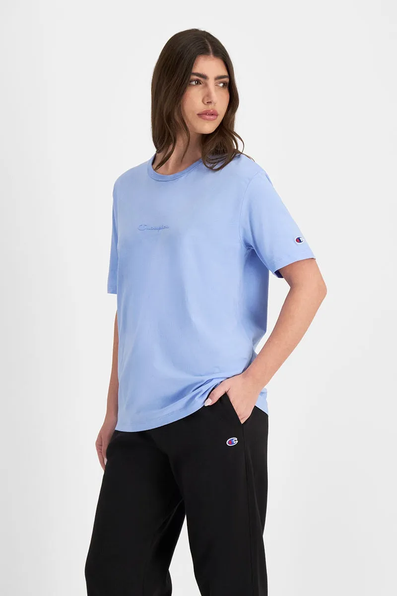 CHAMPION WOMEN'S SCRIPT TONAL BLUE TEE