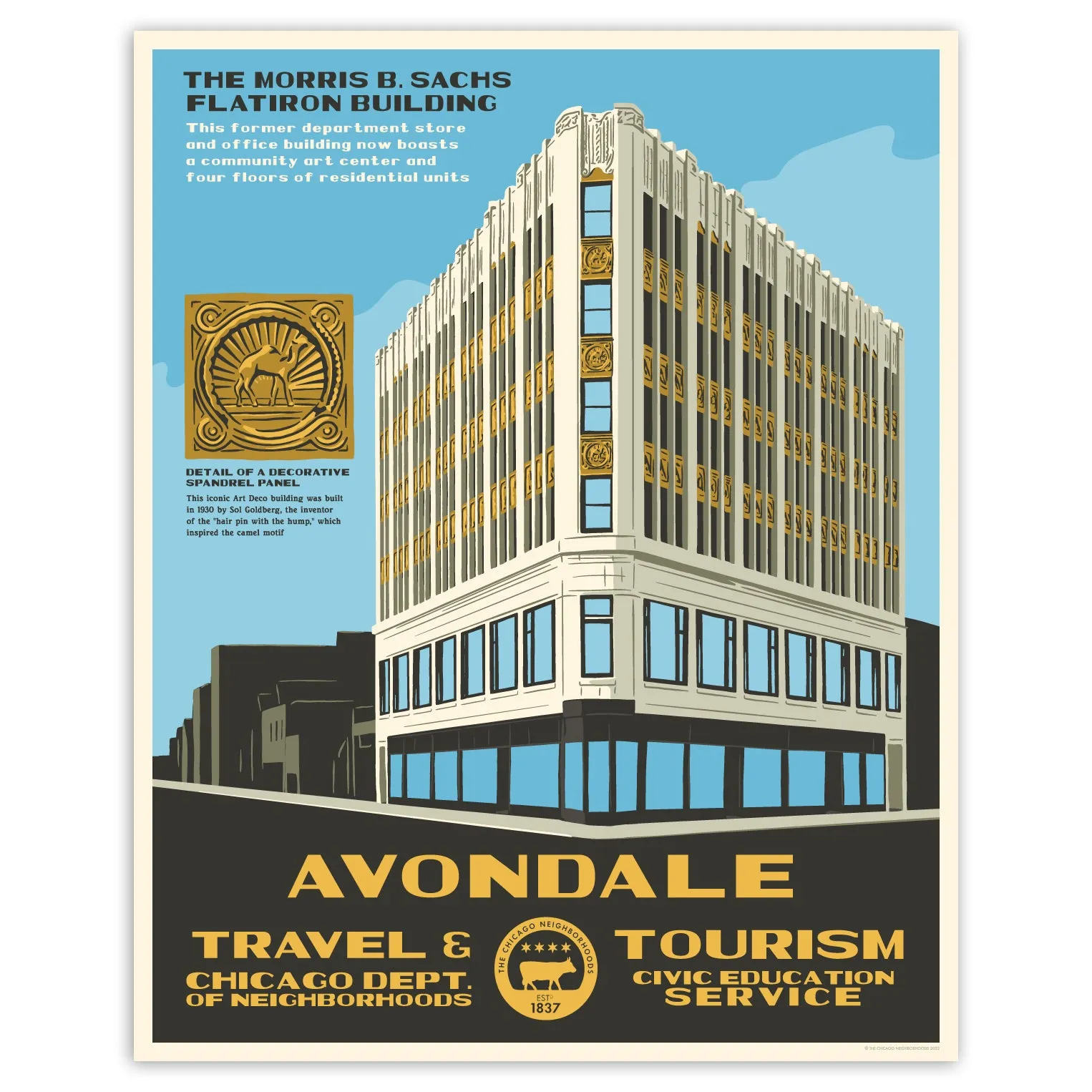 Chicago Neighborhood WPA-Style Tourism 16" x 20" Poster