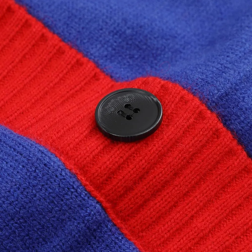 Ckikiou Fall Winter Oversized Long Sleeve Button Color Block Down Chunky Knitted Cardigan Sweater Top for Women