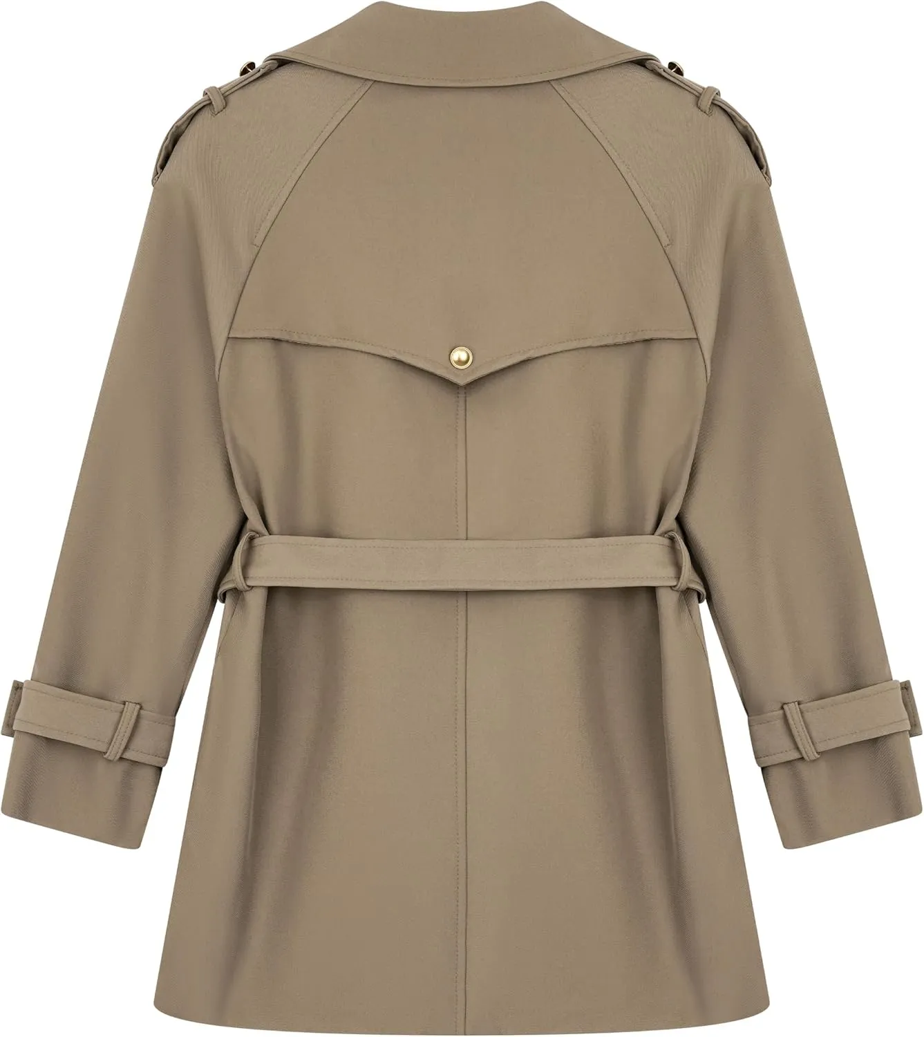 CLIPART Women's Double-Breasted Belted Trench Coat, Golden buttons,3 Colors,Spring, Fall,Trendy, Chic Casual,Water Resistant