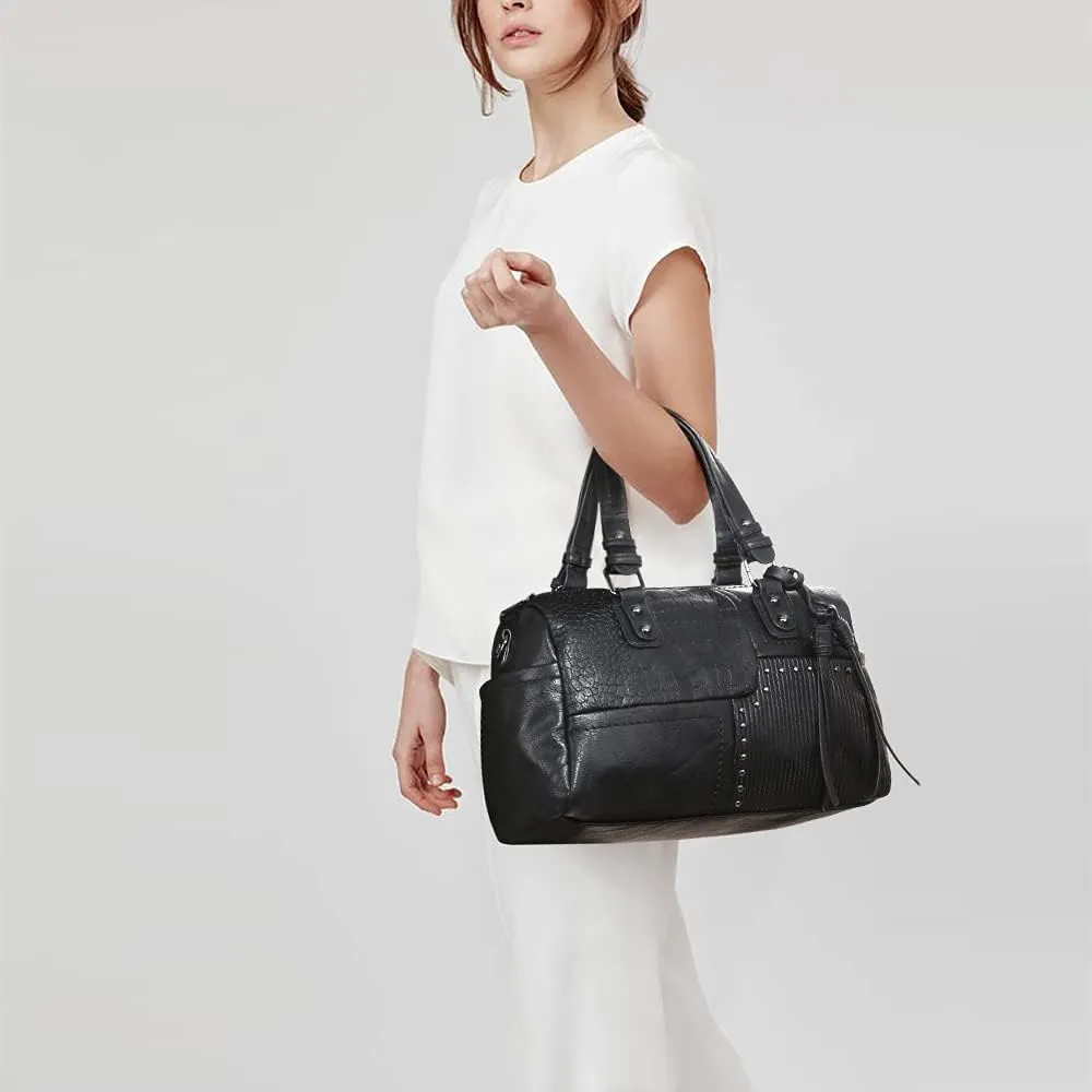 Dasein Women Soft Vegan Leather Barrel Bags Large Hobo Top Handle Work Totes Satchel Handbags Shoulder Purse