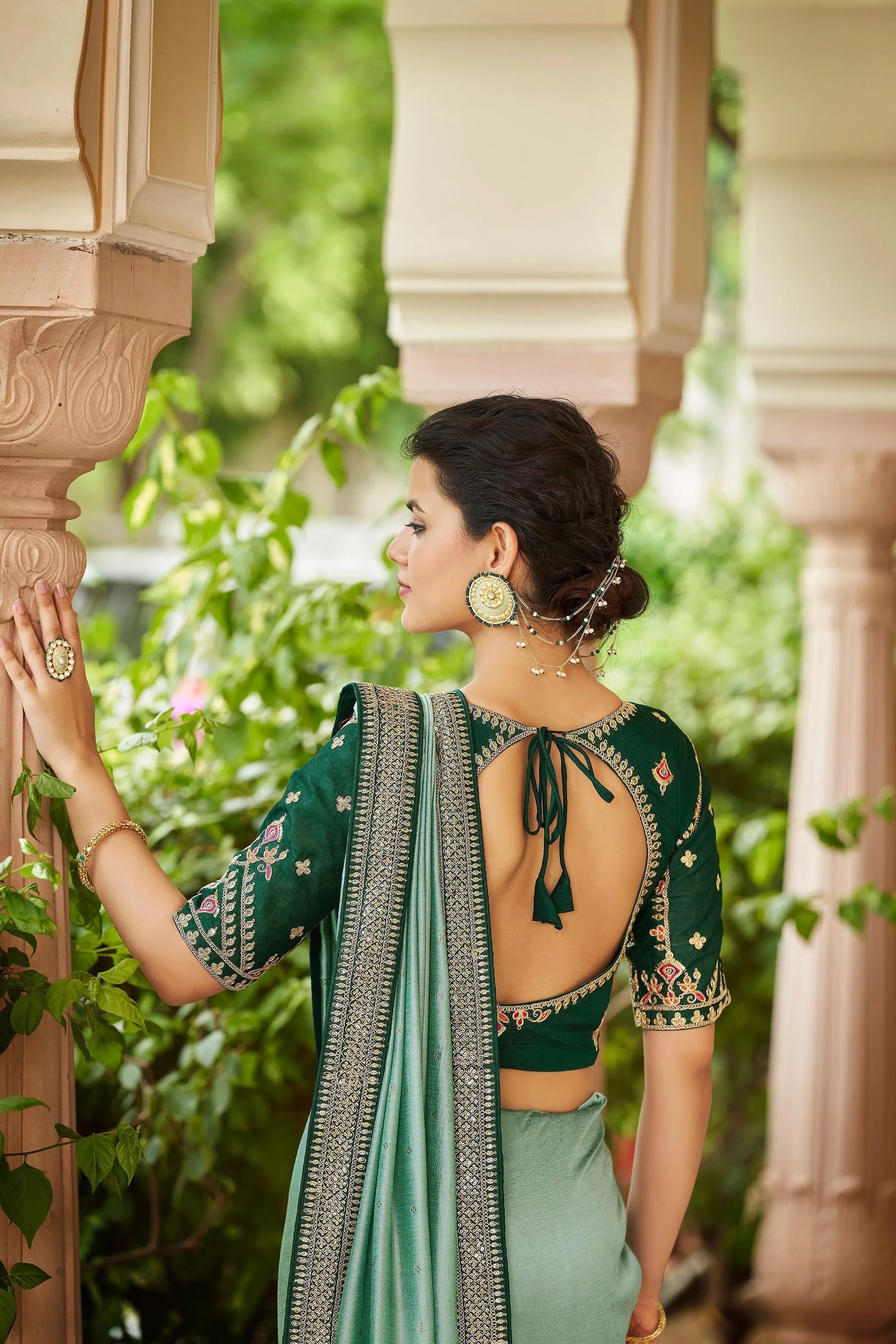 Designer Pista Green Color Swarovski Sequence Work Silk Saree