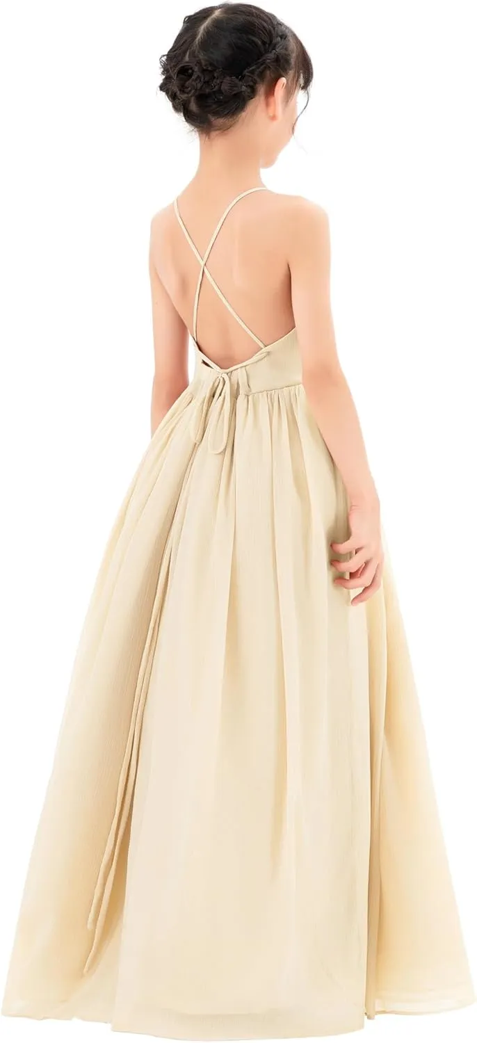 ekidsbridal Spaghetti-Strap Chiffon A-Line Flower Girl Dresses for Beauty Pageants CHA