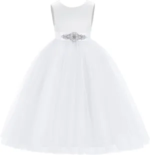 ekidsbridal V-Back Satin Flower Girl Dress Toddler Communion Gown Formal Dresses 219