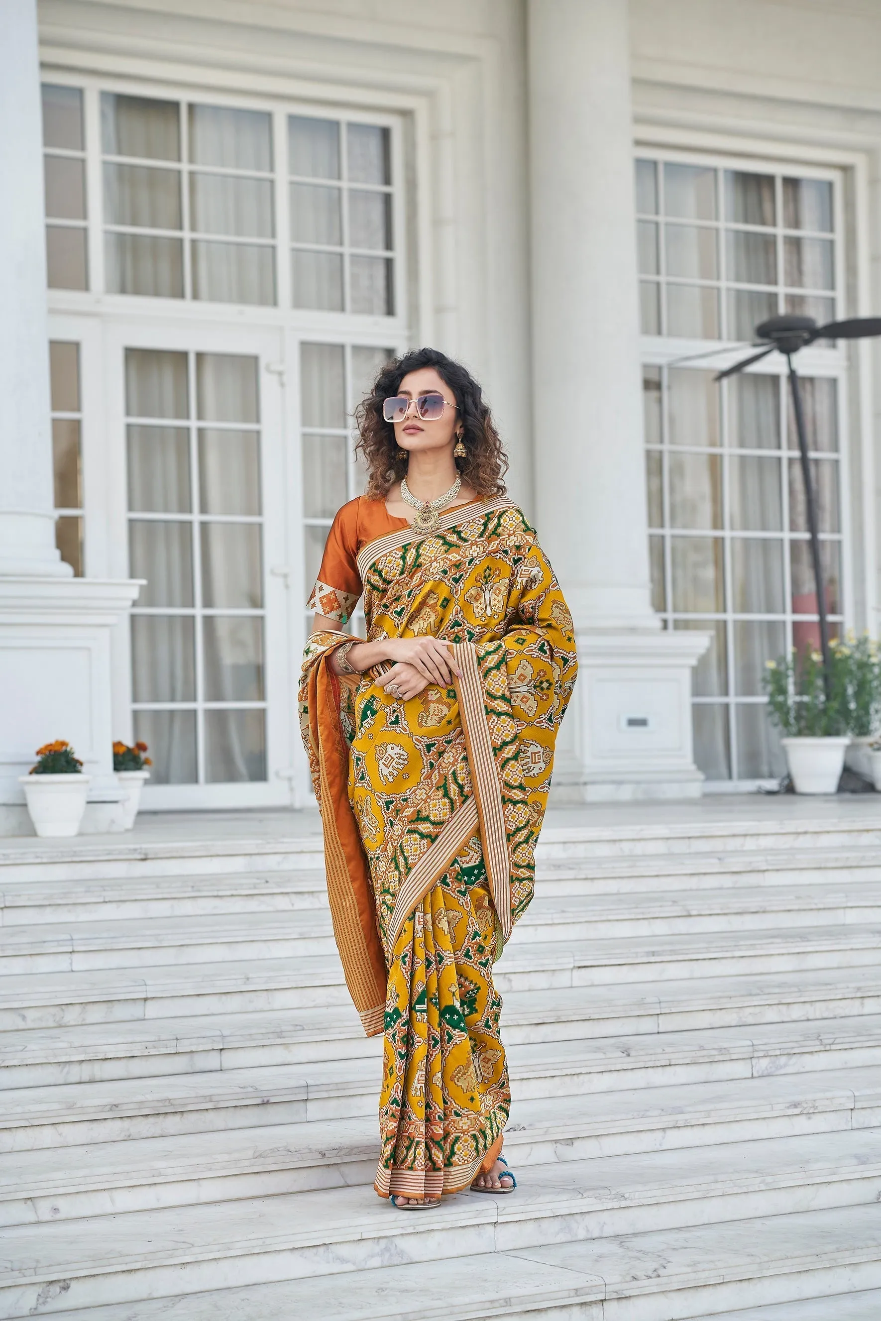 Function Wear Mustard Color Patola Silk Saree