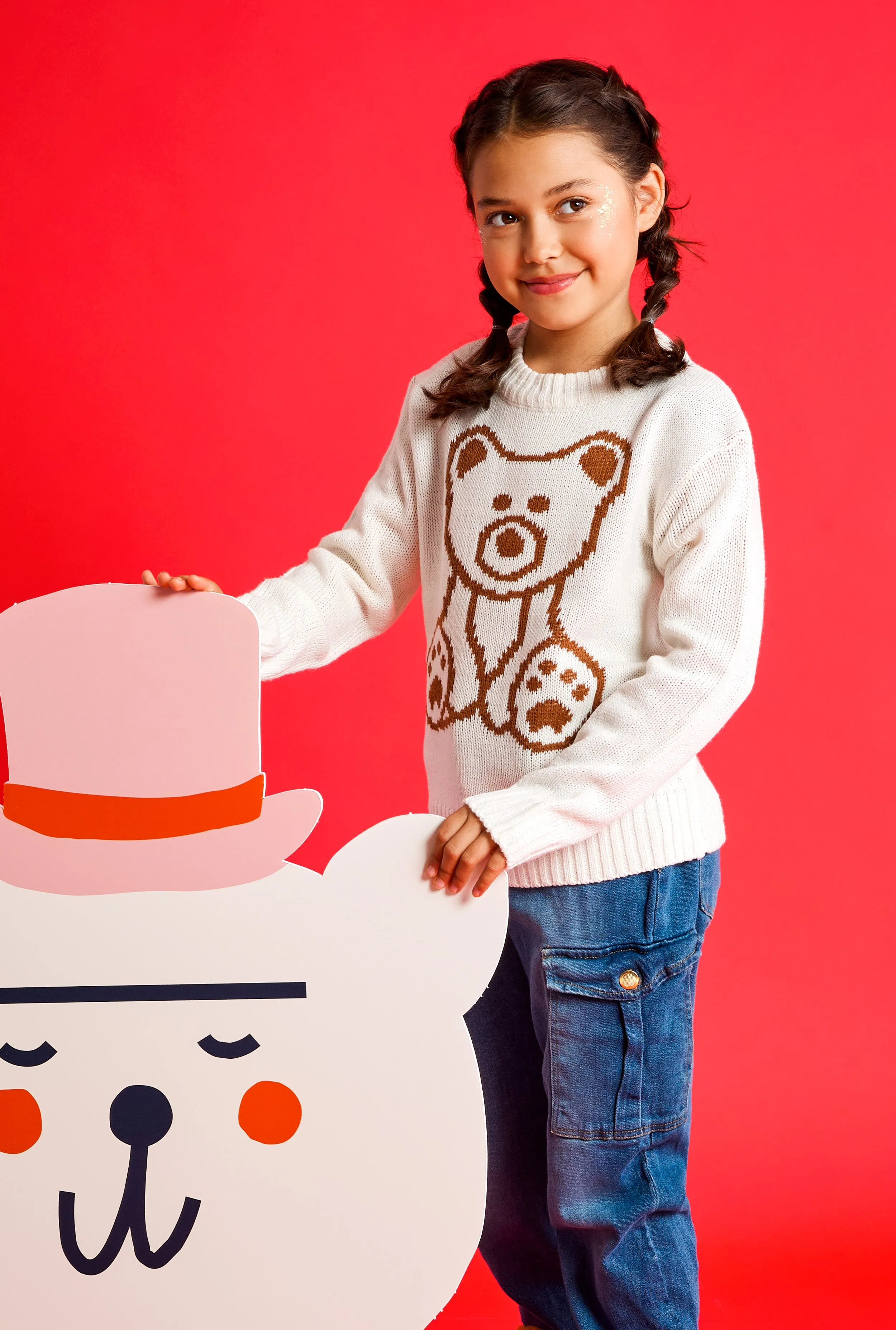 Girls Bear Graphic Pullover Sweater