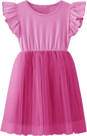 Girls Tutu Dress Toddler Ruffle Sleeve Princess Party Tulle Sundress