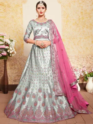 Grey Designer Semi Stitched Lehenga With Unstitched Blouse