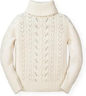 Hope & Henry Girls' Cable Knit Raglan Turtleneck Sweater