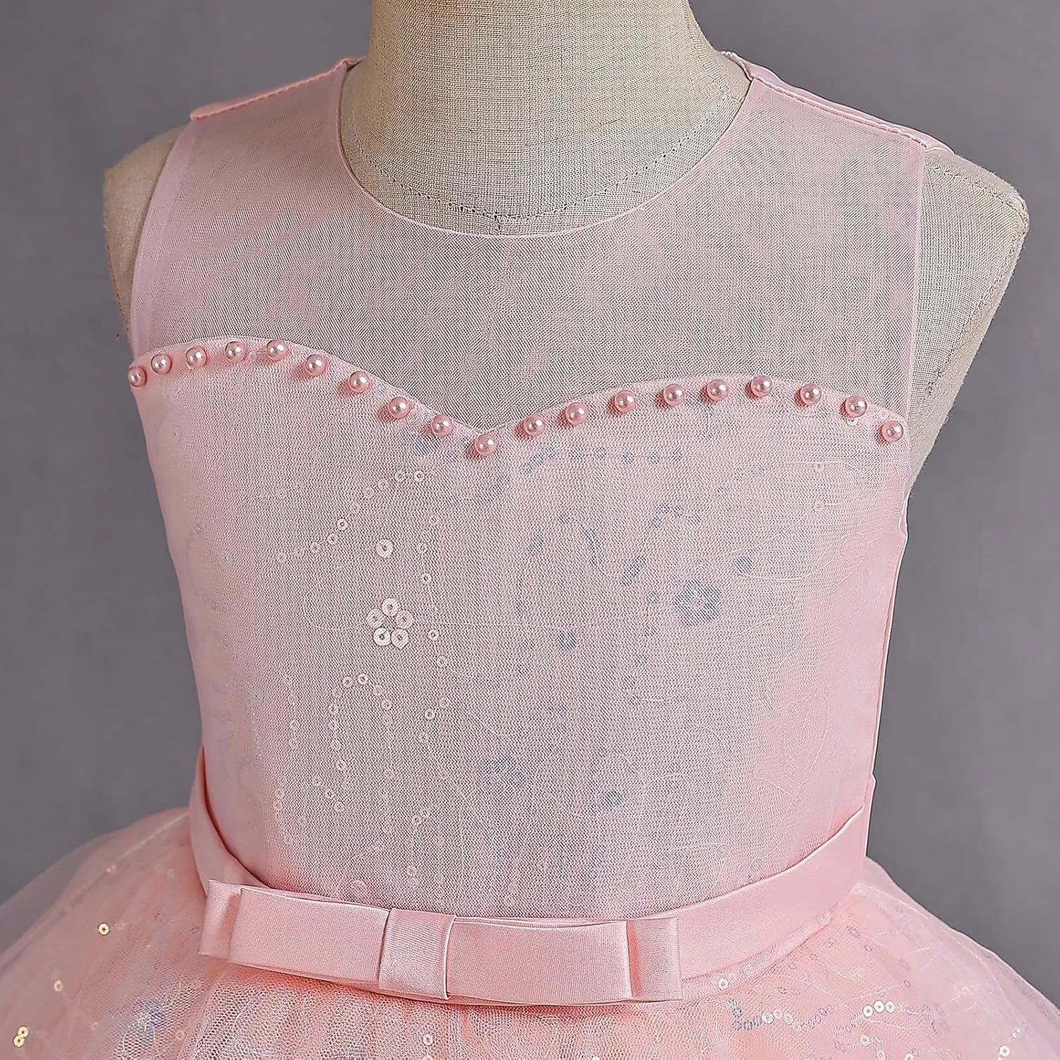 IDOPIP Flower Girl Sequin Appliques Dress for Kids Wedding Pageant Party Long Gown Princess Birthday Communion Tulle Dresses