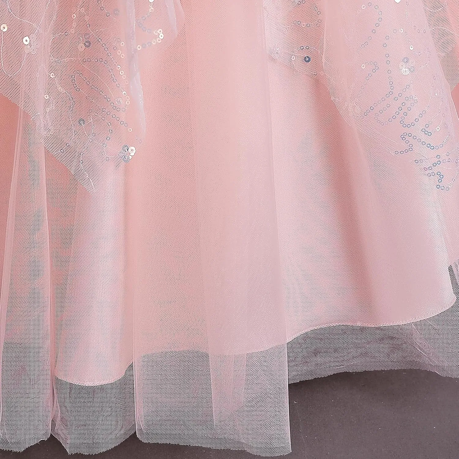IDOPIP Flower Girl Sequin Appliques Dress for Kids Wedding Pageant Party Long Gown Princess Birthday Communion Tulle Dresses