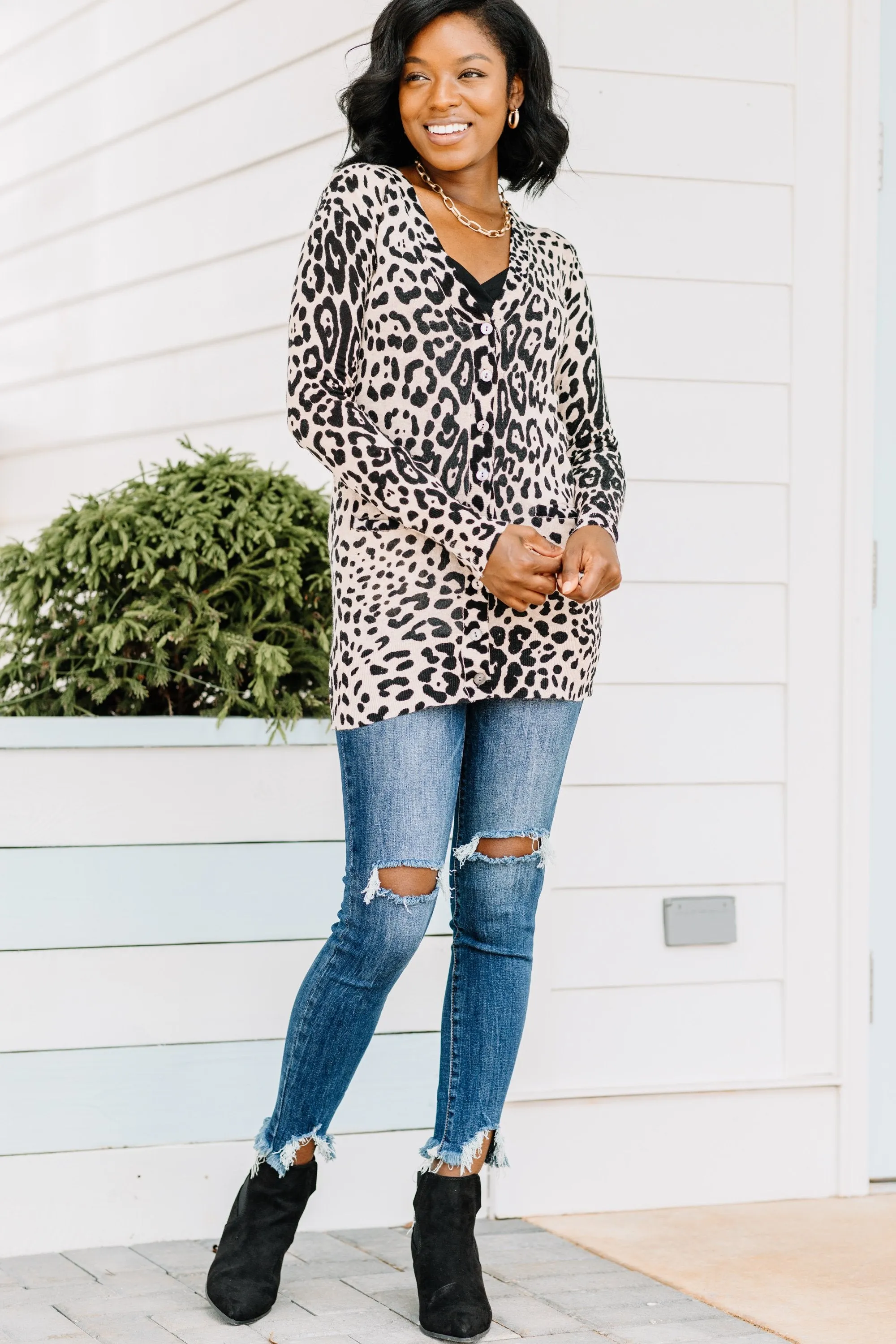 It's A Must Sand Brown Leopard Cardigan