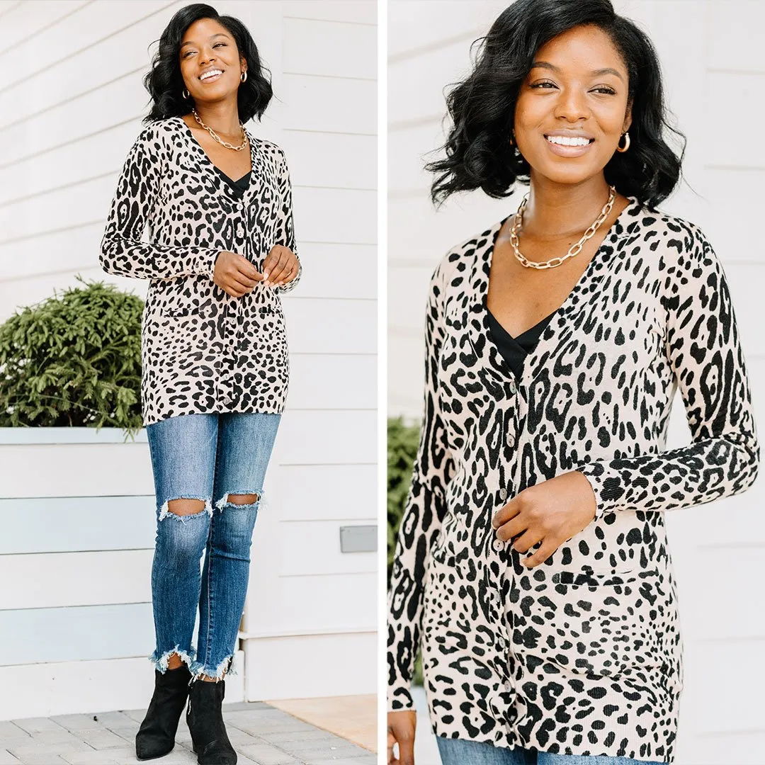 It's A Must Sand Brown Leopard Cardigan