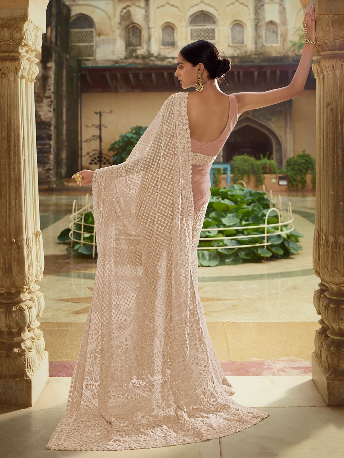 Lilac Soft Net Saree With Unstitched Blouse