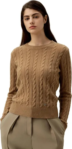 LilySilk Wool Cashmere Sweater for Women Basic Classic Ladies' Pullover Preppy Style Ribbed Cable Knit Fall Winter Top