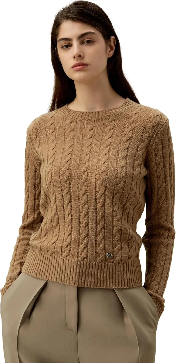 LilySilk Wool Cashmere Sweater for Women Basic Classic Ladies' Pullover Preppy Style Ribbed Cable Knit Fall Winter Top