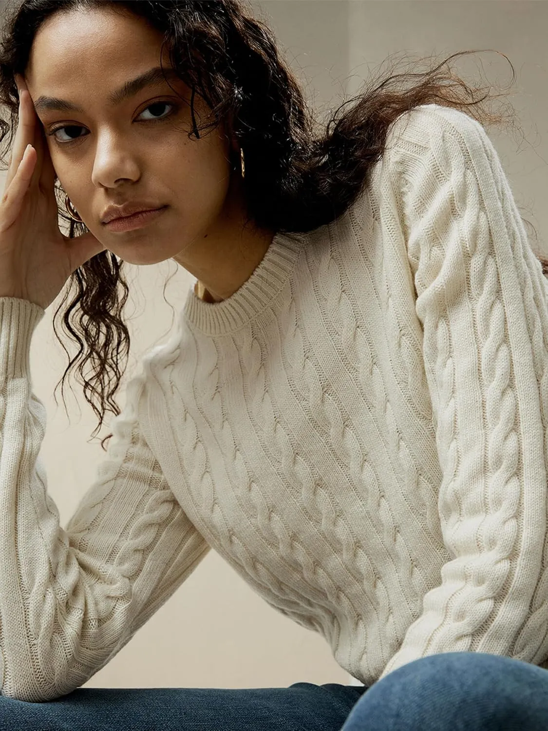 LilySilk Wool Cashmere Sweater for Women Basic Classic Ladies' Pullover Preppy Style Ribbed Cable Knit Fall Winter Top