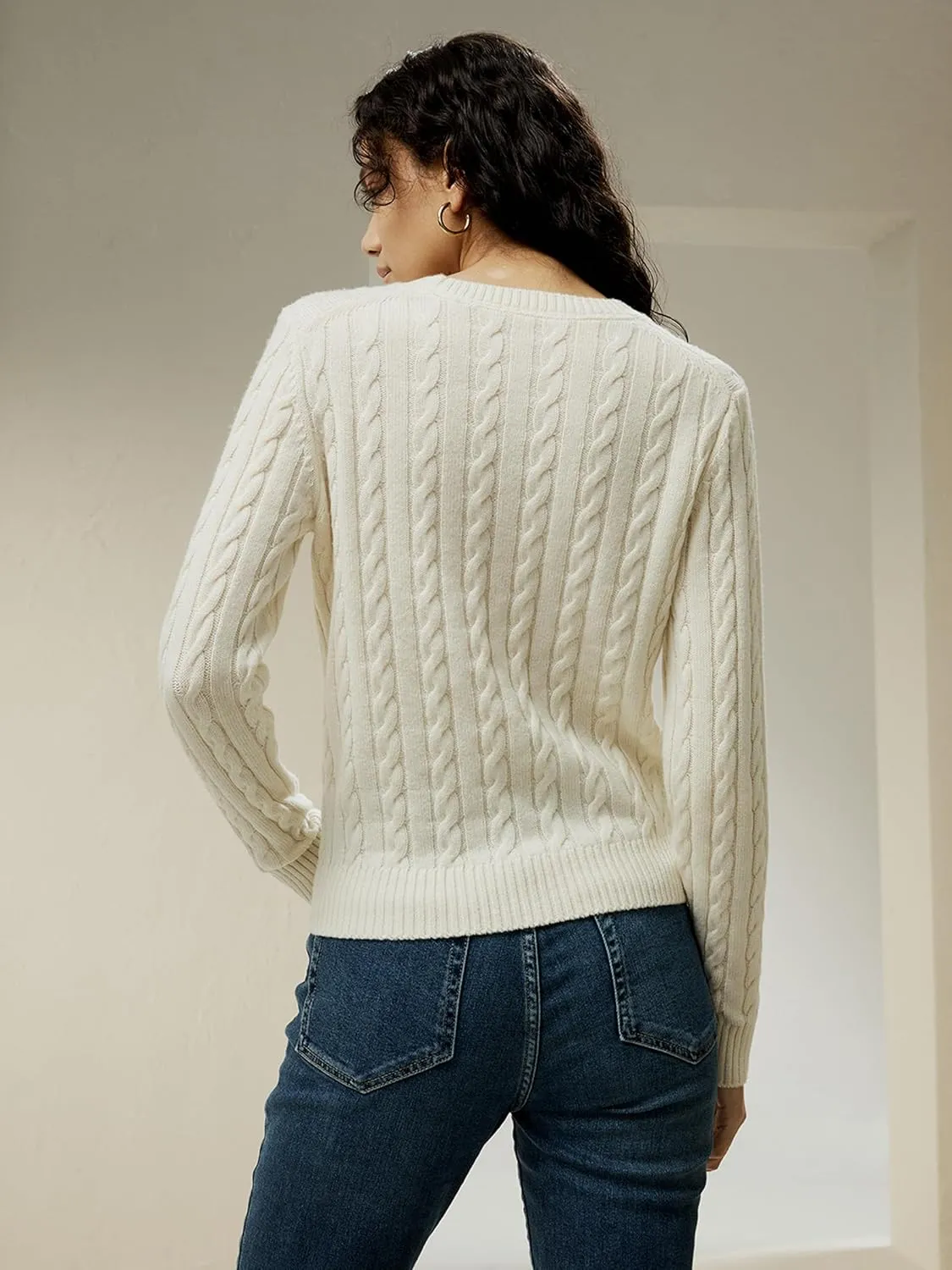 LilySilk Wool Cashmere Sweater for Women Basic Classic Ladies' Pullover Preppy Style Ribbed Cable Knit Fall Winter Top