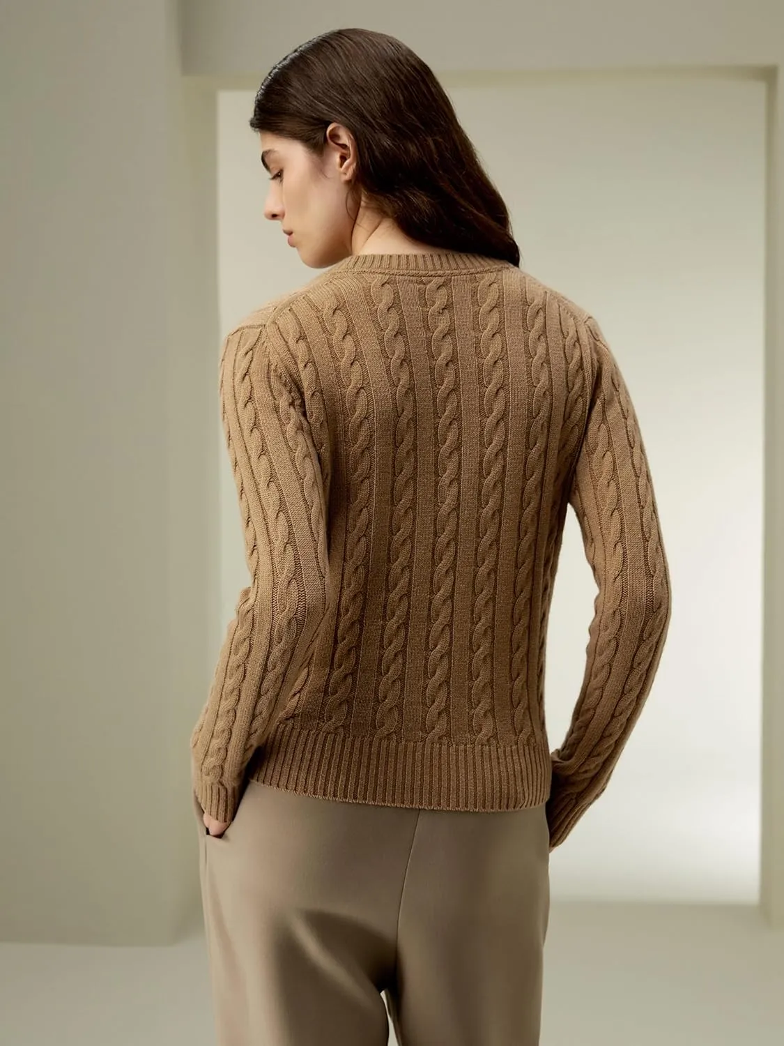LilySilk Wool Cashmere Sweater for Women Basic Classic Ladies' Pullover Preppy Style Ribbed Cable Knit Fall Winter Top