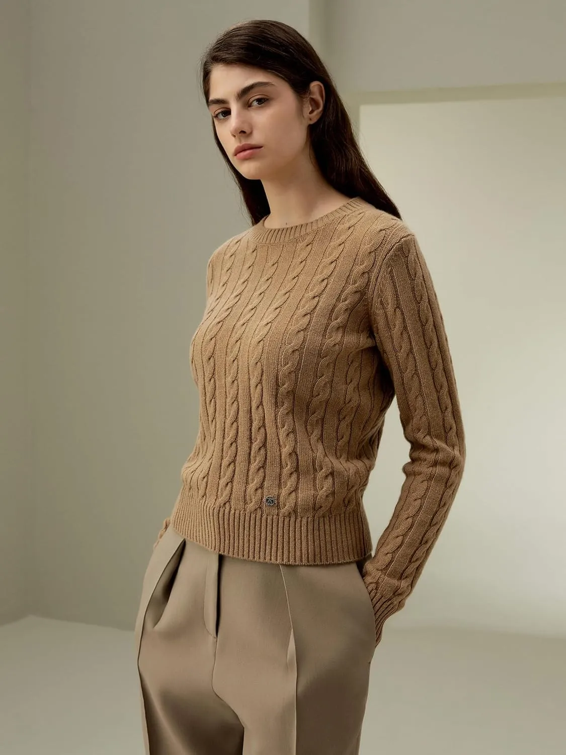LilySilk Wool Cashmere Sweater for Women Basic Classic Ladies' Pullover Preppy Style Ribbed Cable Knit Fall Winter Top