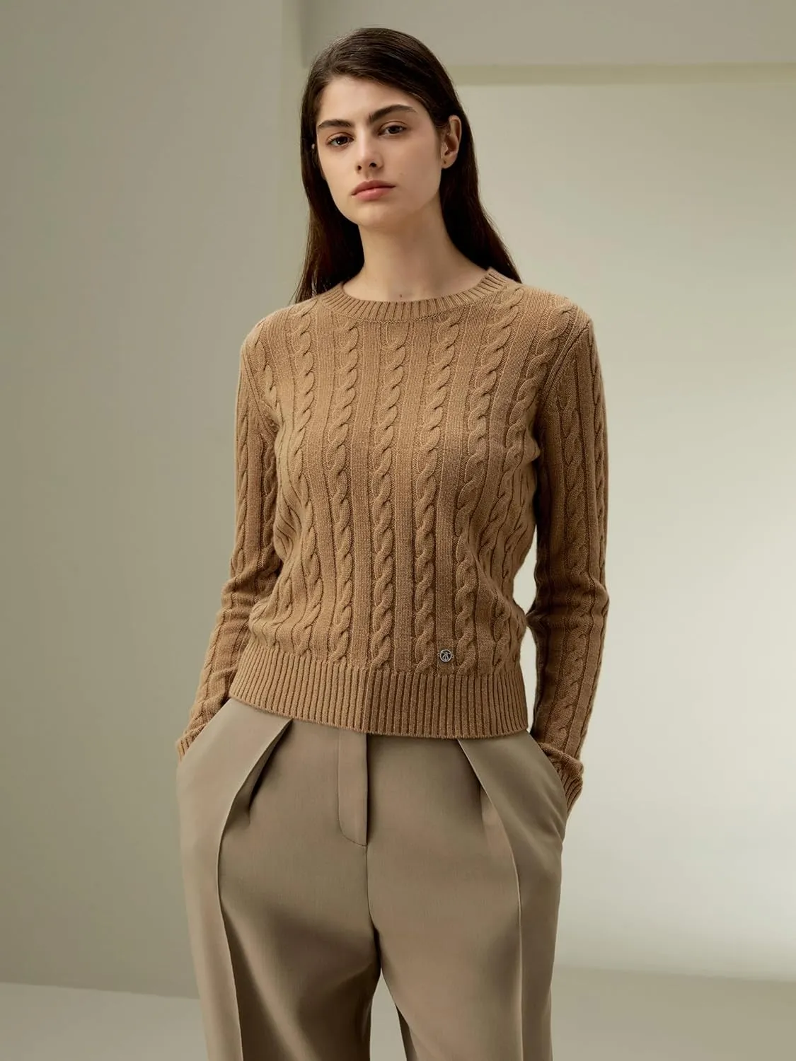 LilySilk Wool Cashmere Sweater for Women Basic Classic Ladies' Pullover Preppy Style Ribbed Cable Knit Fall Winter Top