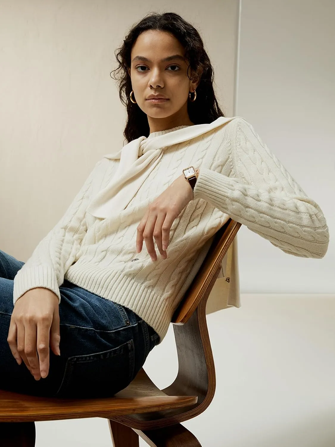 LilySilk Wool Cashmere Sweater for Women Basic Classic Ladies' Pullover Preppy Style Ribbed Cable Knit Fall Winter Top