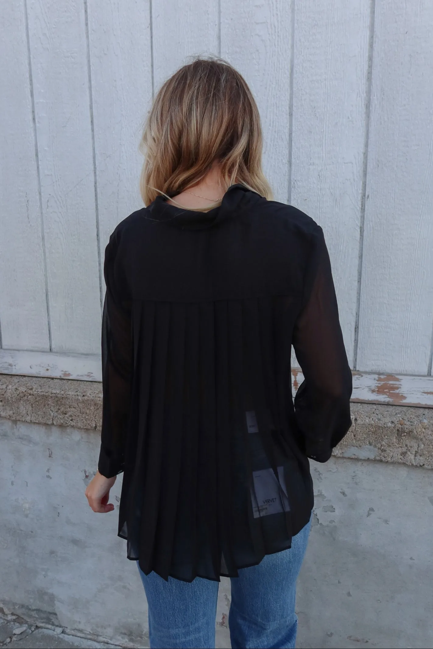 Liverpool Sheer Black Pleated Button Front Blouse