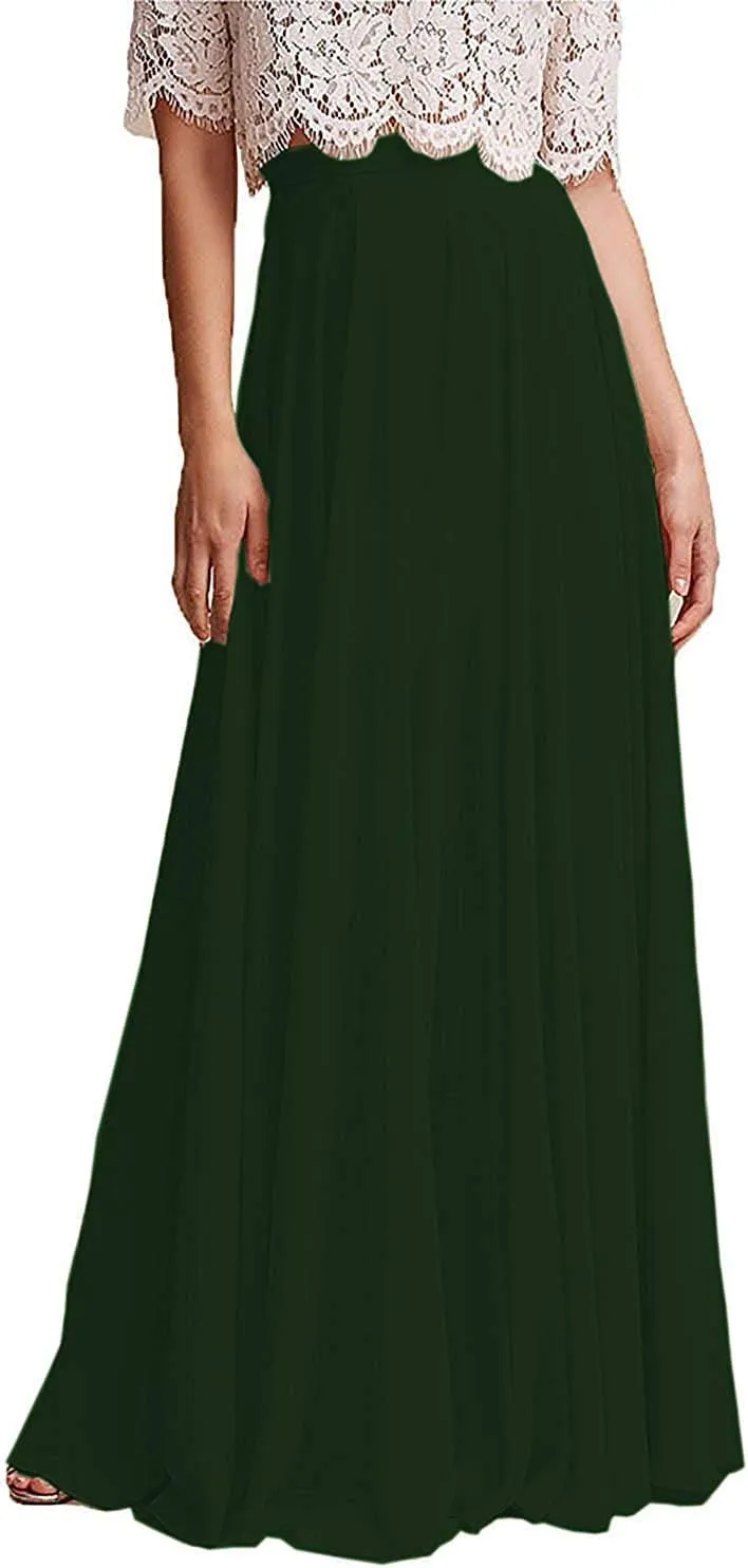 Long Maxi Floor Lengh Chiffon Skirt Elastic High Waist Bridesmaid Skirt