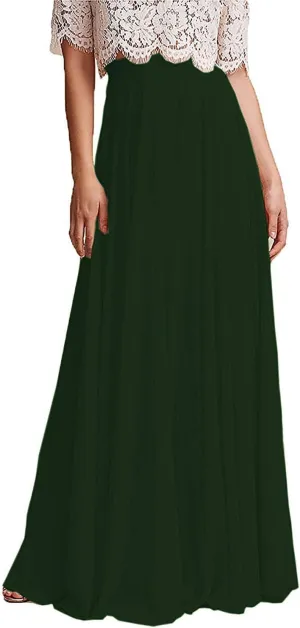 Long Maxi Floor Lengh Chiffon Skirt Elastic High Waist Bridesmaid Skirt