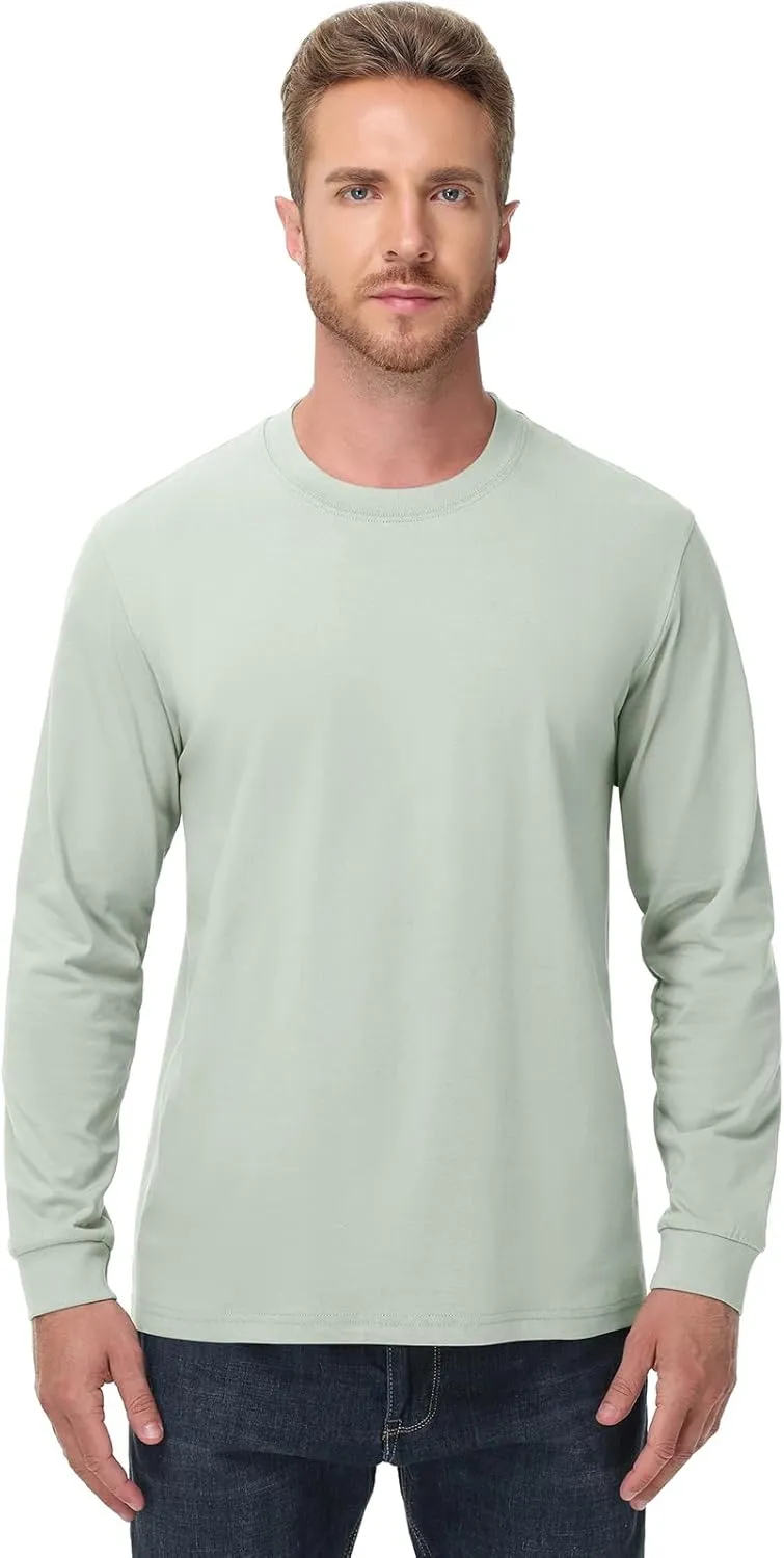 Men's Heavy Weight Long Sleeve T Shirt Crew Neck Comfort Colors Sweatshirt Cotton Thick Pre Shrunk Shirts
