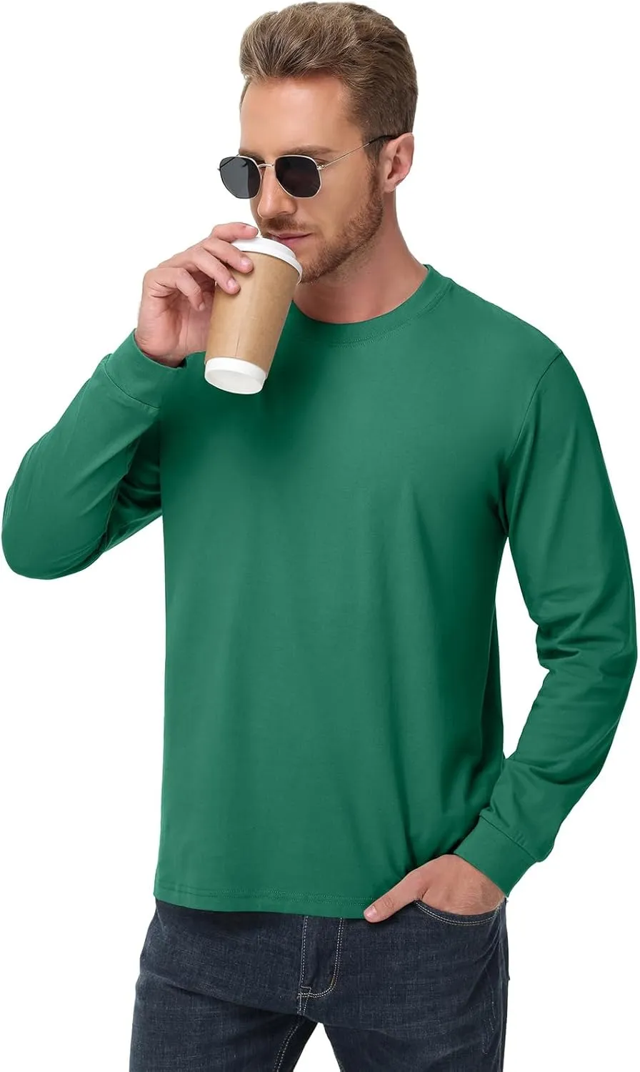 Men's Heavy Weight Long Sleeve T Shirt Crew Neck Comfort Colors Sweatshirt Cotton Thick Pre Shrunk Shirts