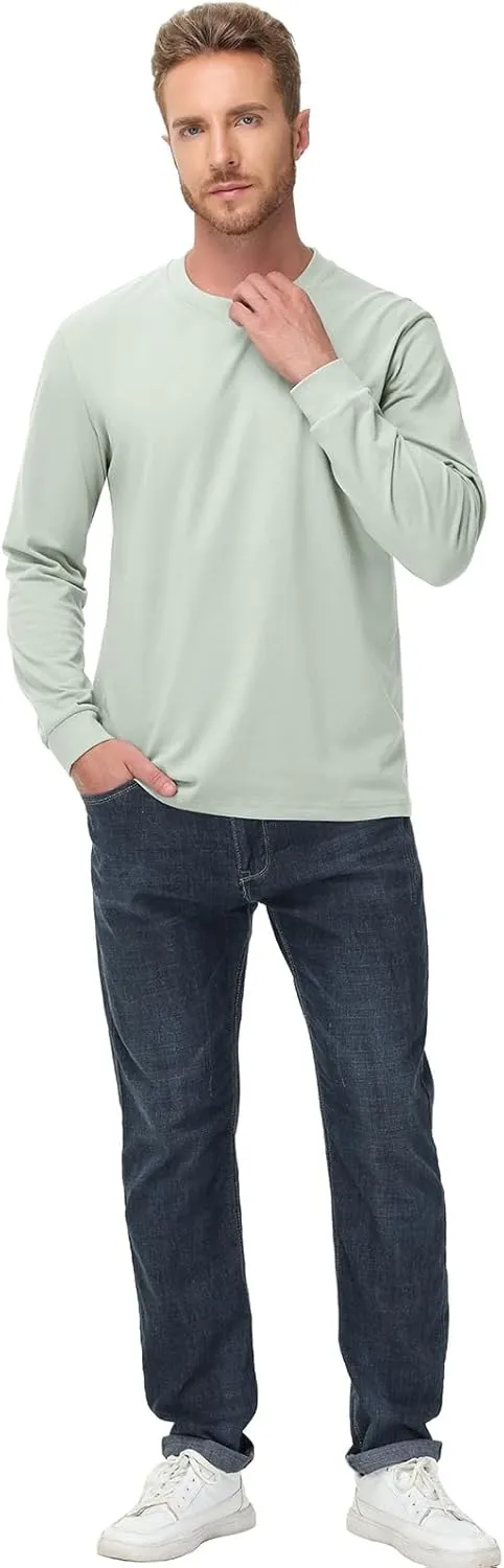 Men's Heavy Weight Long Sleeve T Shirt Crew Neck Comfort Colors Sweatshirt Cotton Thick Pre Shrunk Shirts