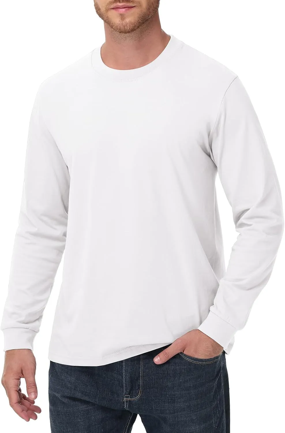 Men's Heavy Weight Long Sleeve T Shirt Crew Neck Comfort Colors Sweatshirt Cotton Thick Pre Shrunk Shirts